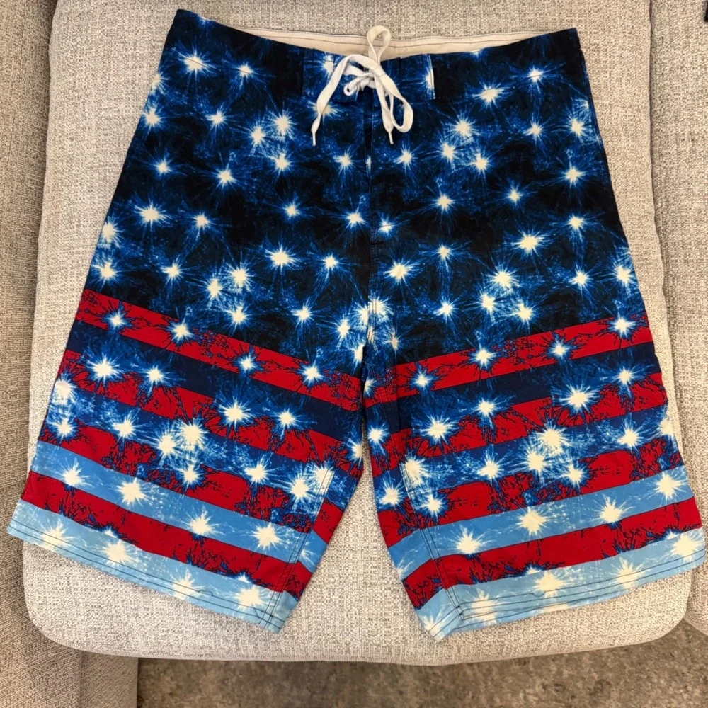 Burnside Swim Trunks American Flag Fireworks‎ Patriotic USA Size 32